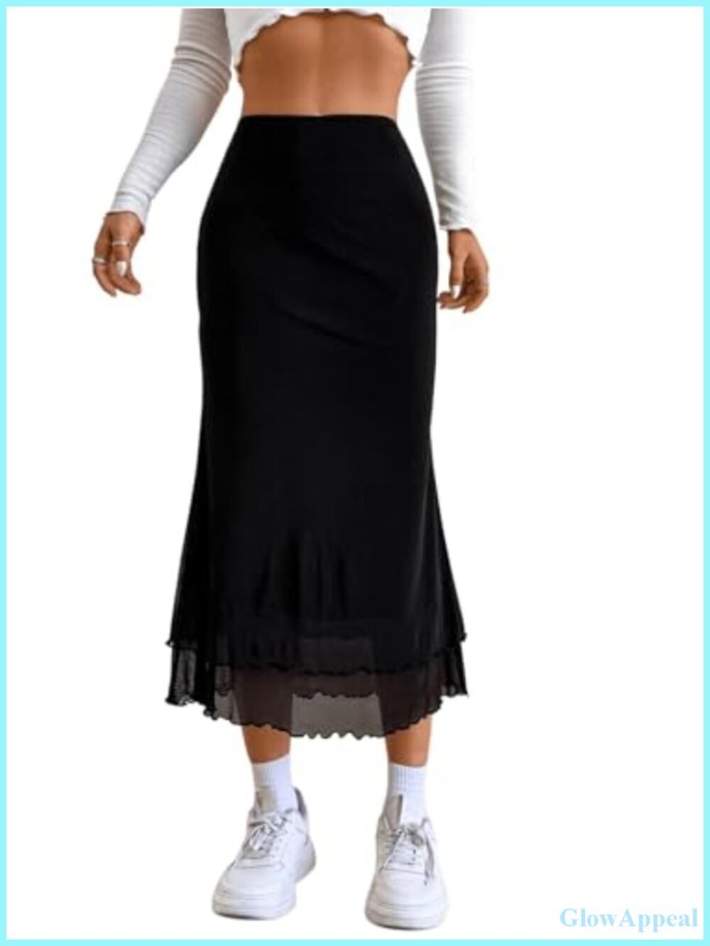 Fishtail Mesh Long Skirt 90s Y2K Goth Lettuce Edge Mermaid Hem Bodycon